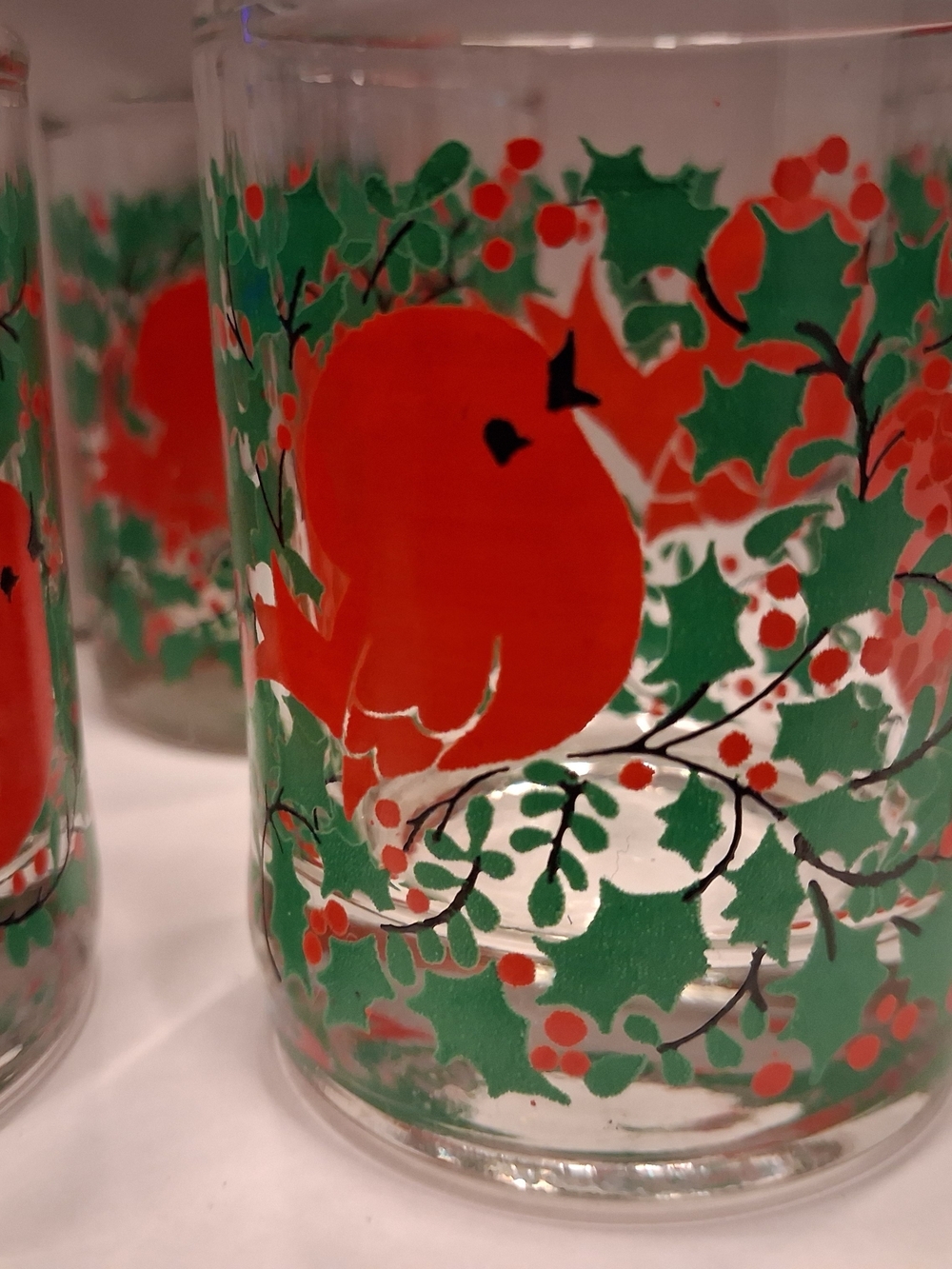 6 Vintage Holiday Shot Glasses  with Red Cardinal & Holly Motif (Vintage)